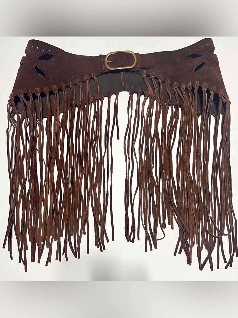 MISS SIXTY Genuine Leather Suede Fringe Belt Brown Western Boho Y2K Size S